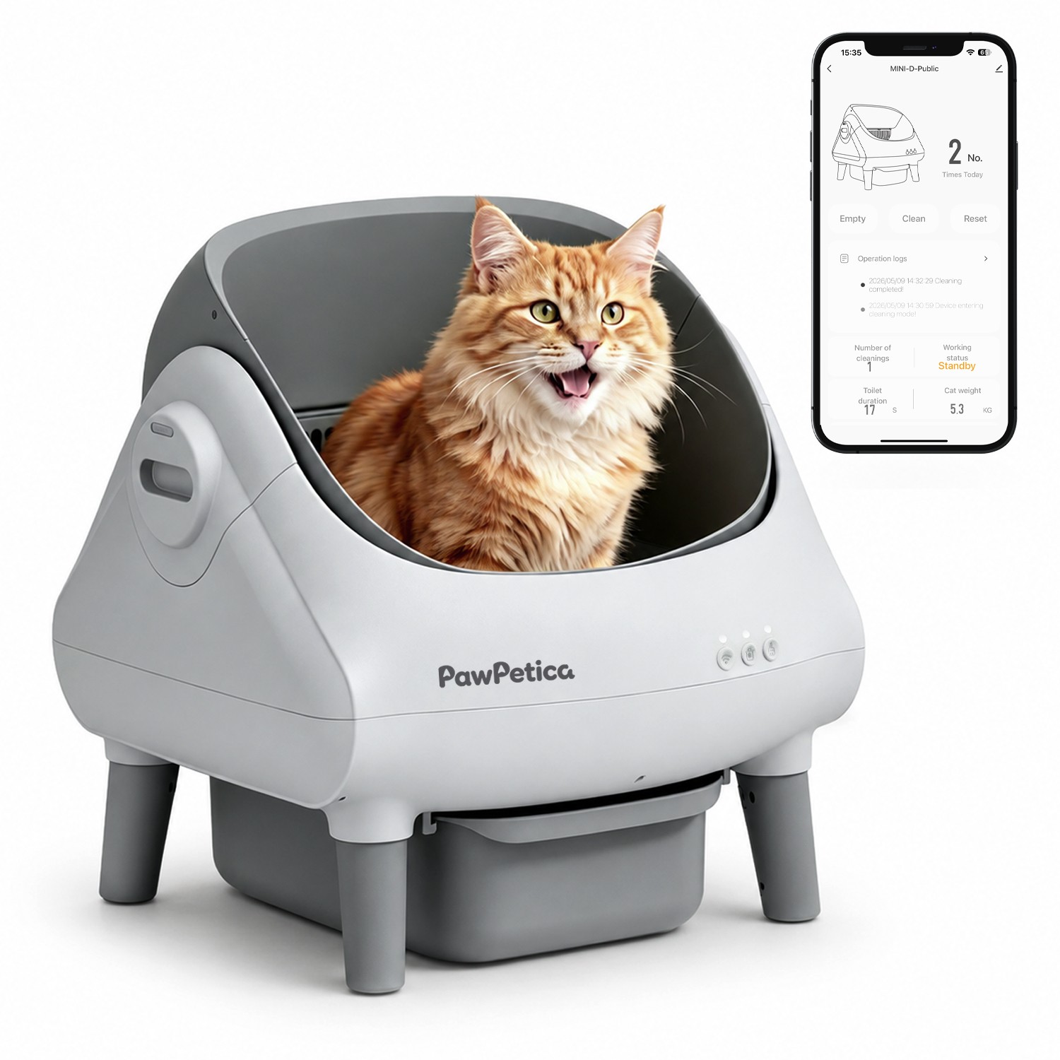 PawPetica Self Cleaning Kitty Litter Box for Multiple Cats, Safety Sensors Gray PawPetica Self Cleaning Kitty Litter Box for Multiple Cats, Safety Sensors Gray