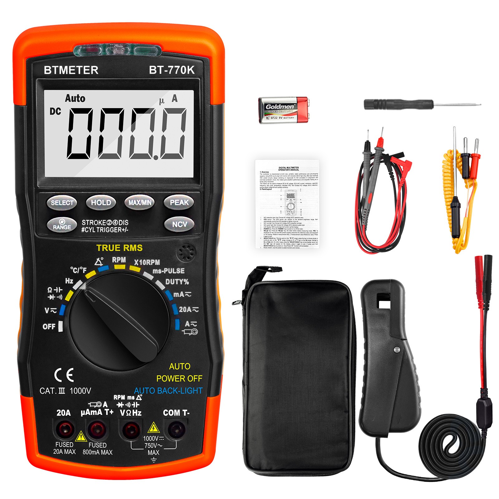 Automotive Multimeter Digital Car Diagnostic Tool with Inductive RPM Pickup CAT