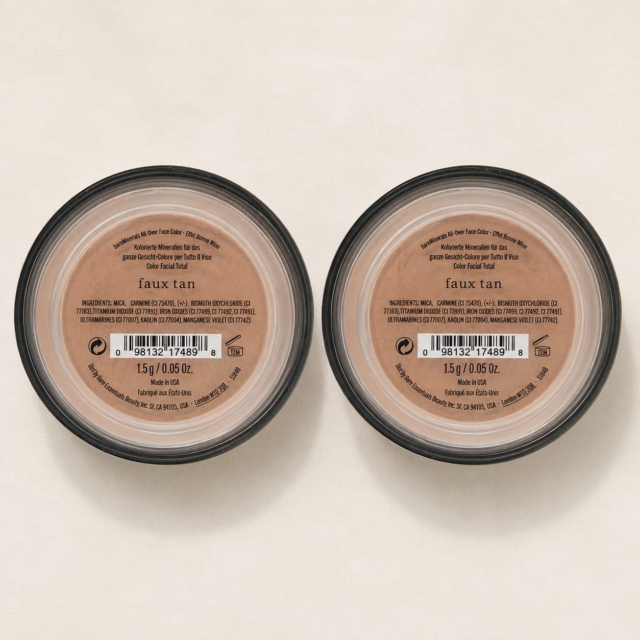 Pack of 2 bareMinerals Faux Tan All Over Face Loose Mineral Powder 15g/0.5oz