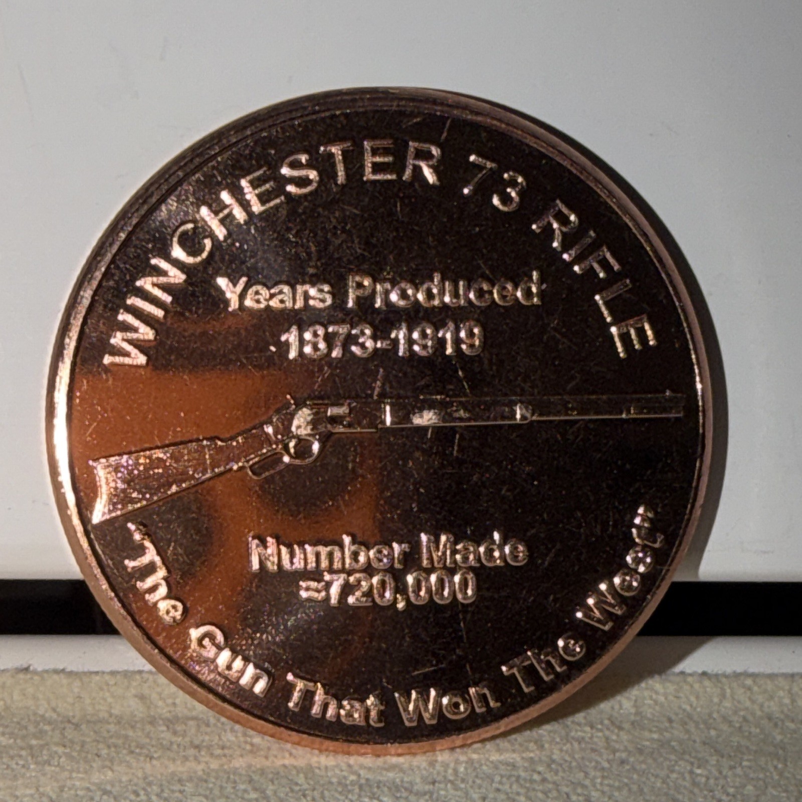 Winchester 73 Rifle USA 1919 1 oz AVDP .999 Fine Copper Round Uncertified