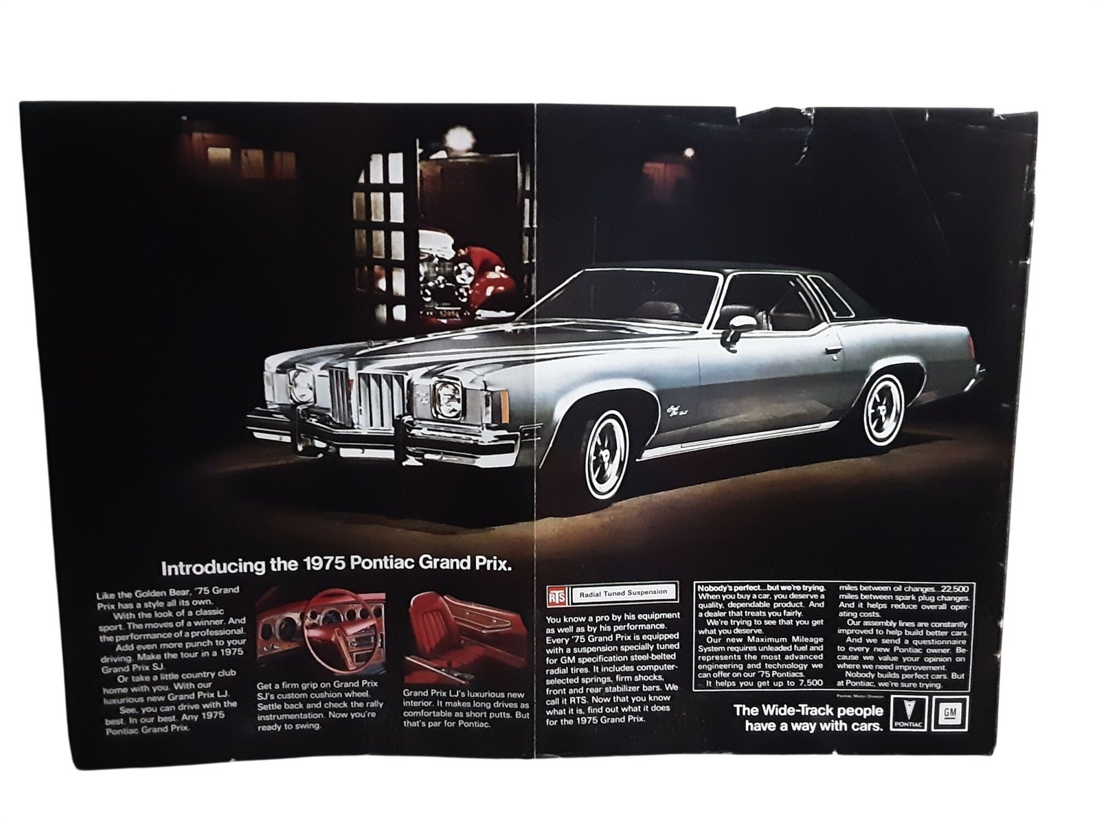 1974 Pontiac Grand Prix 1975 Luxury Coupe 2 Page Uncut Vintage Print Ad si826