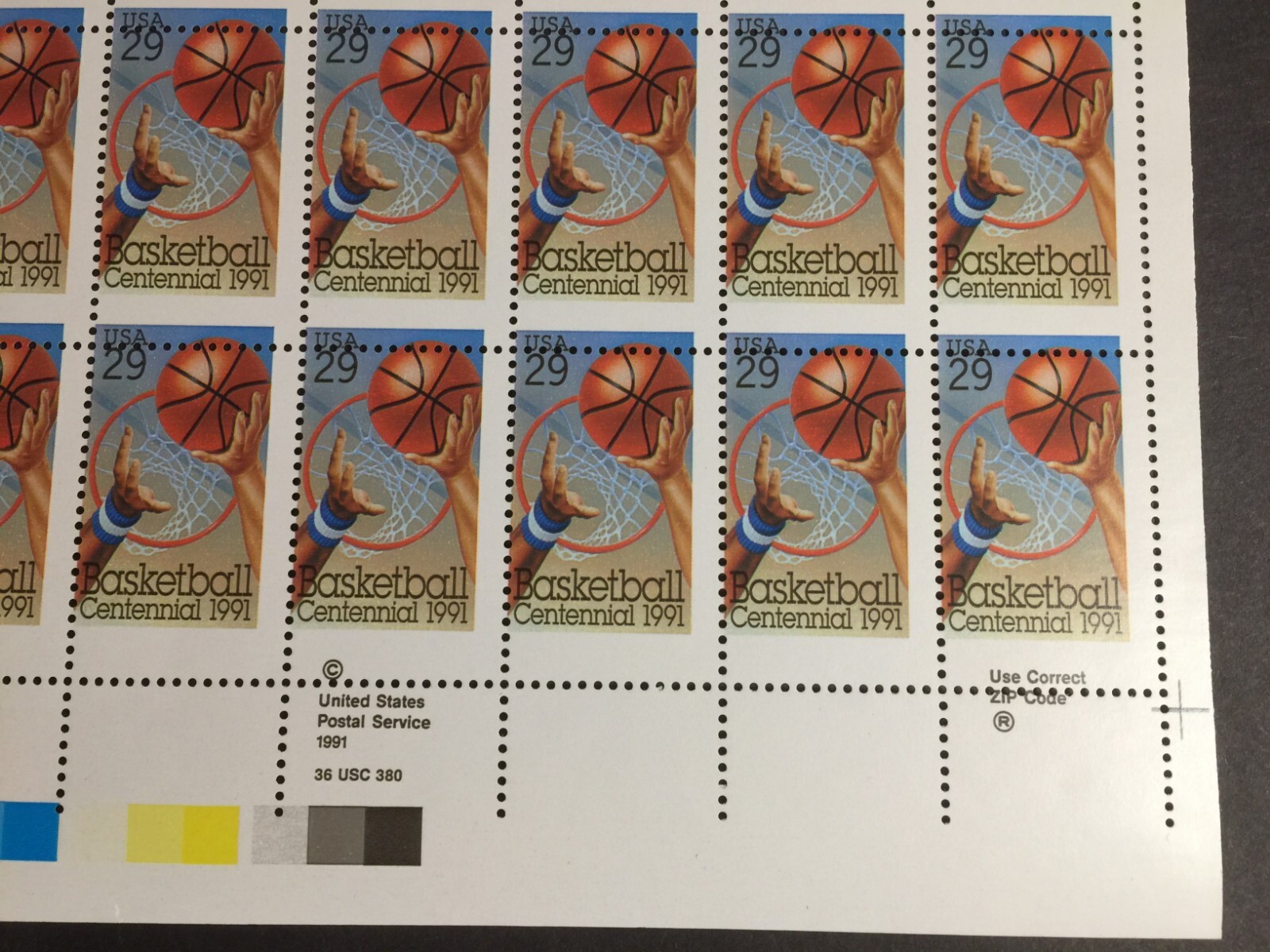 US, 2560, BASKETBALL, EFO, MIS-PERFED, FULL SHEET OF 50, MINT NH, VERY RARE