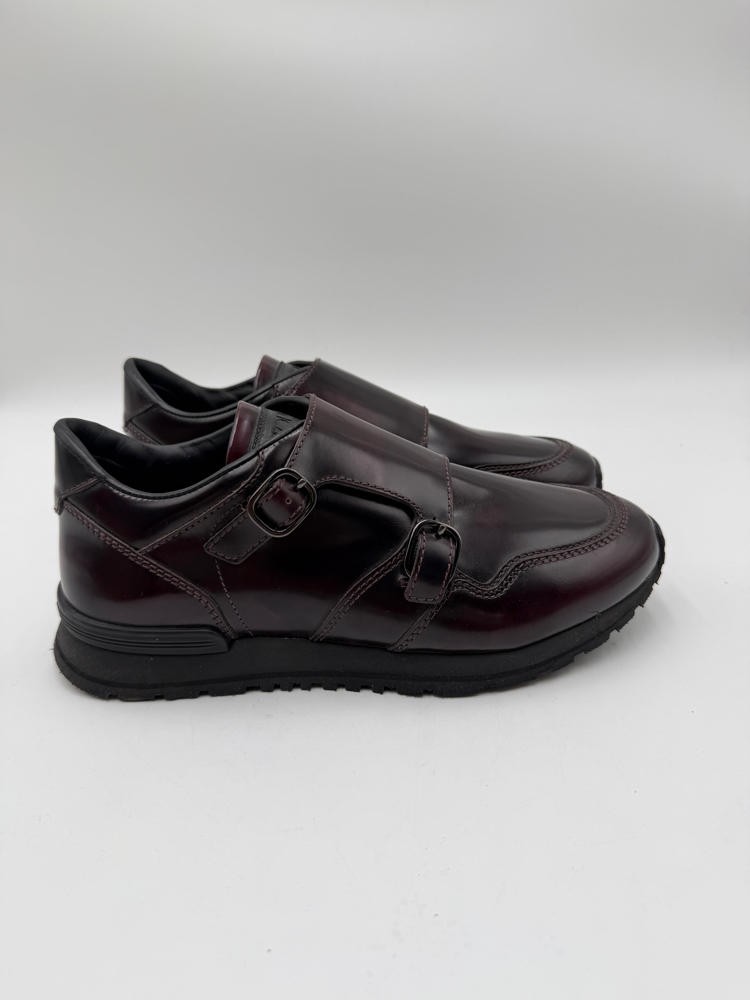 Tod\'s Men’s Double Monk Strap Shoe Sneakers Burgundy Leather Size 5A UK
