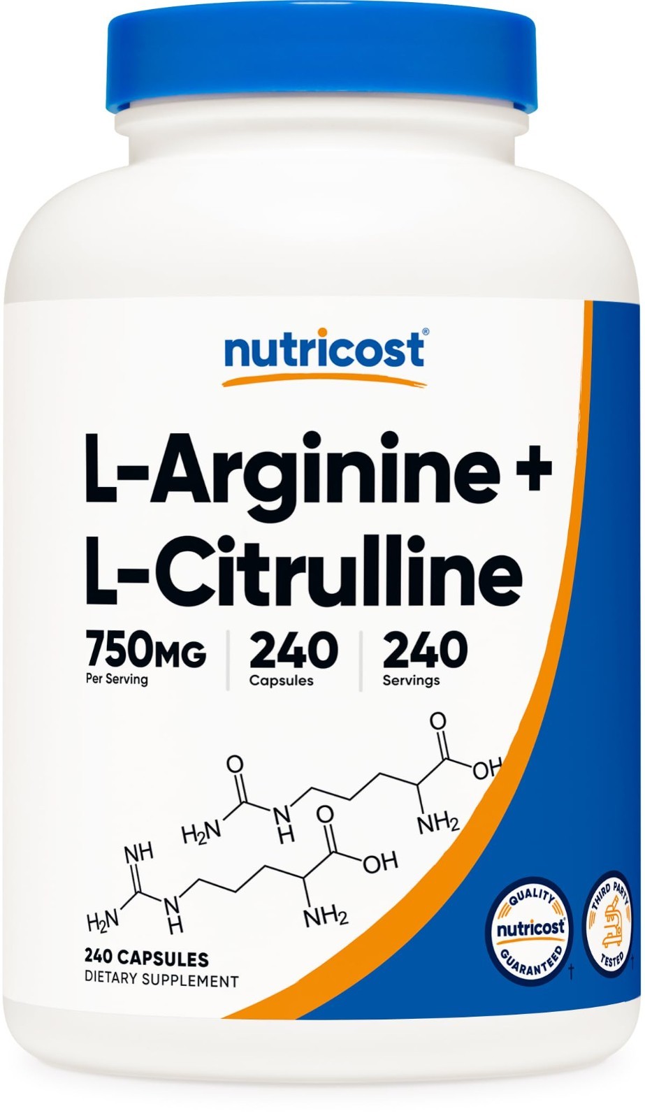 Nutricost L-Arginine L-Citrulline Complex 750mg 240 Capsules Non-GMO Exp 01/2029 Nutricost L-Arginine L-Citrulline Complex 750mg 240 Capsules Non-GMO Exp 01/2029