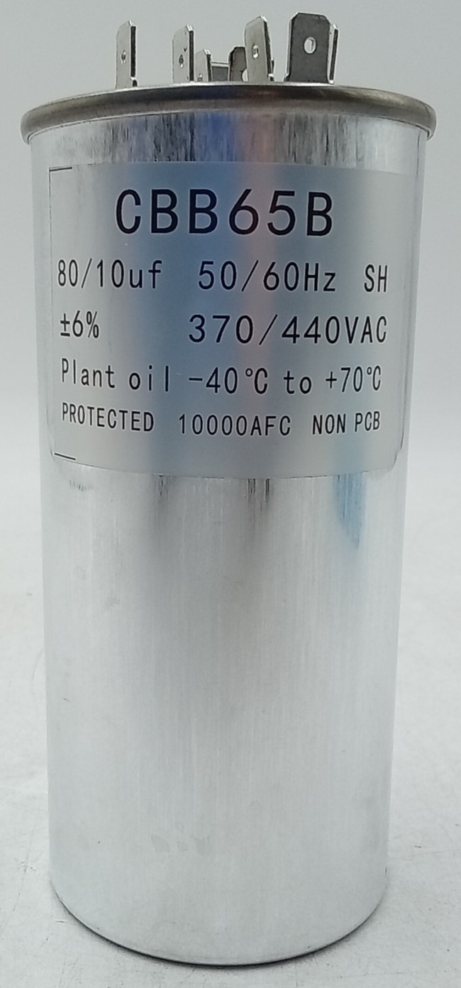 CBB65 Round Dual Run Start Capacitor 80+10 uF MFD 370 440VAC Style: 80 + 10 uf