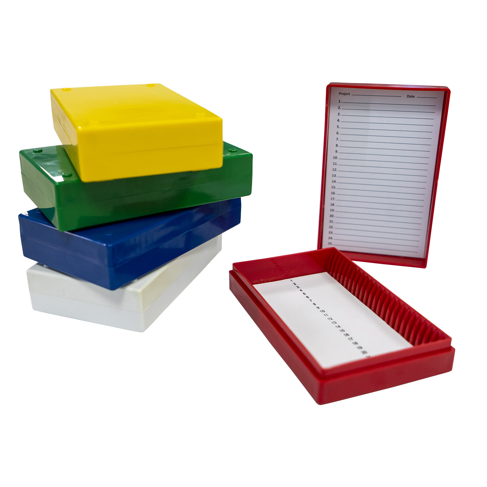 Biologix Microscope Slide Storage Boxes 25-Place Slides Holder, Foam/Cork Lining