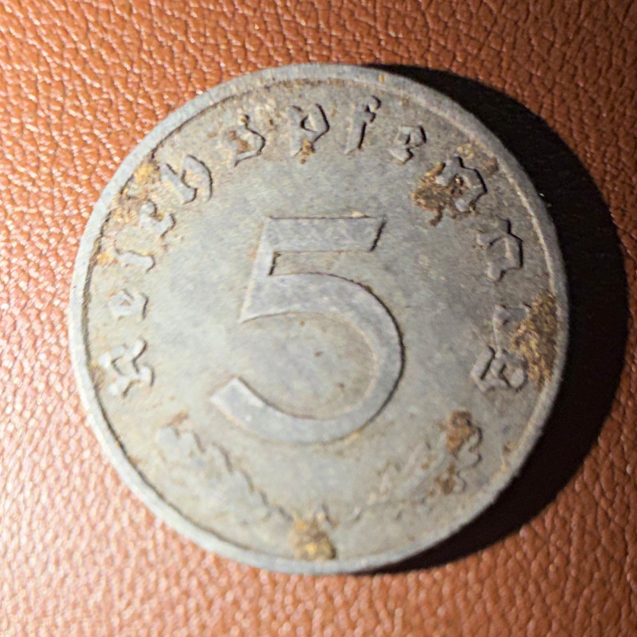 1943 Third Reich Germany 5 Reichspfennig Zinc Coin KM#97 Color BN