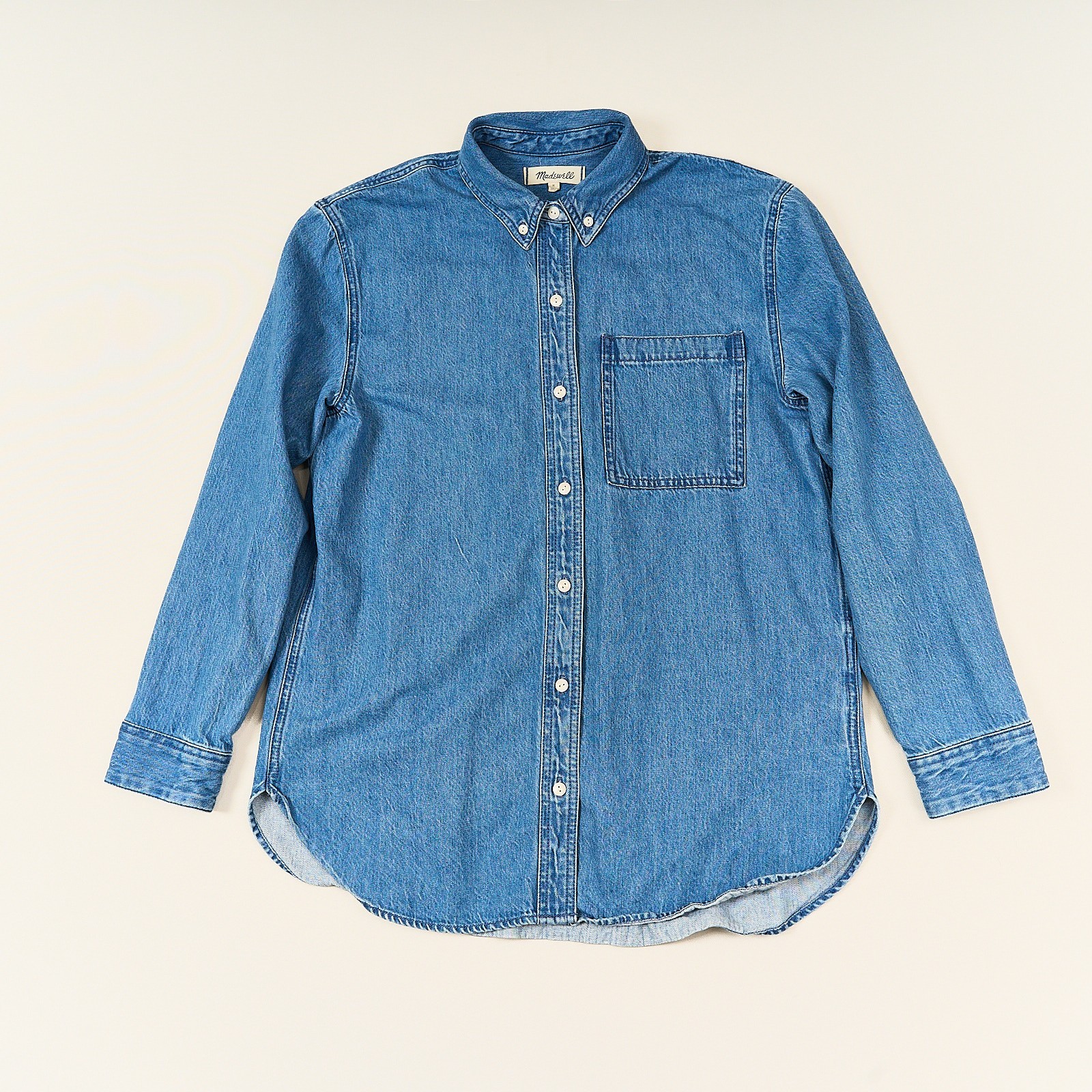 Madewell Denim Button-Down Collar Oversized Shirt Cranover Wash Cotton Womens M