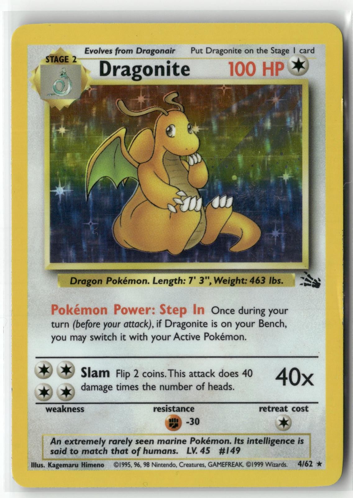 Dragonite 4/62 Rare Fossil Pokemon Unlimited Holo LP