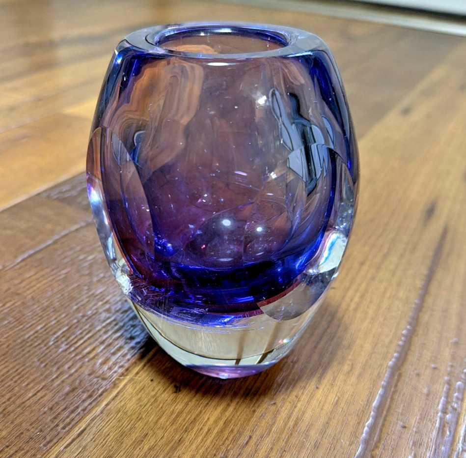 Vintage Murano Flavio Poli Seguso Style facet Sommerso cased Glass Art Vase 5.5 Vintage Murano Flavio Poli Seguso Style facet Sommerso cased Glass Art Vase 5.5