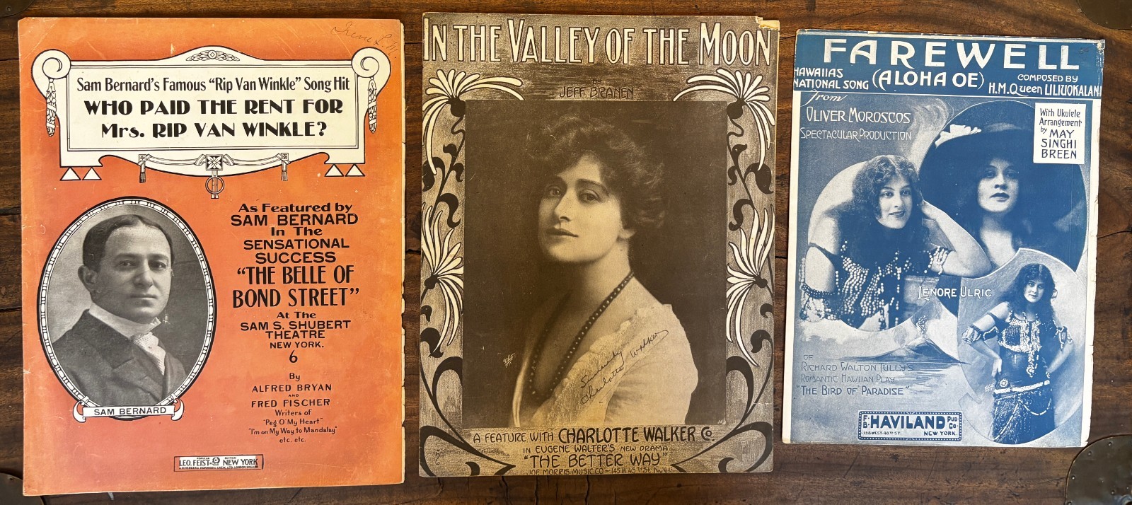 Aloha Oe, Valley of the Moon, Rip Van Winkle Sheet Music Hits from Plays Theatre
