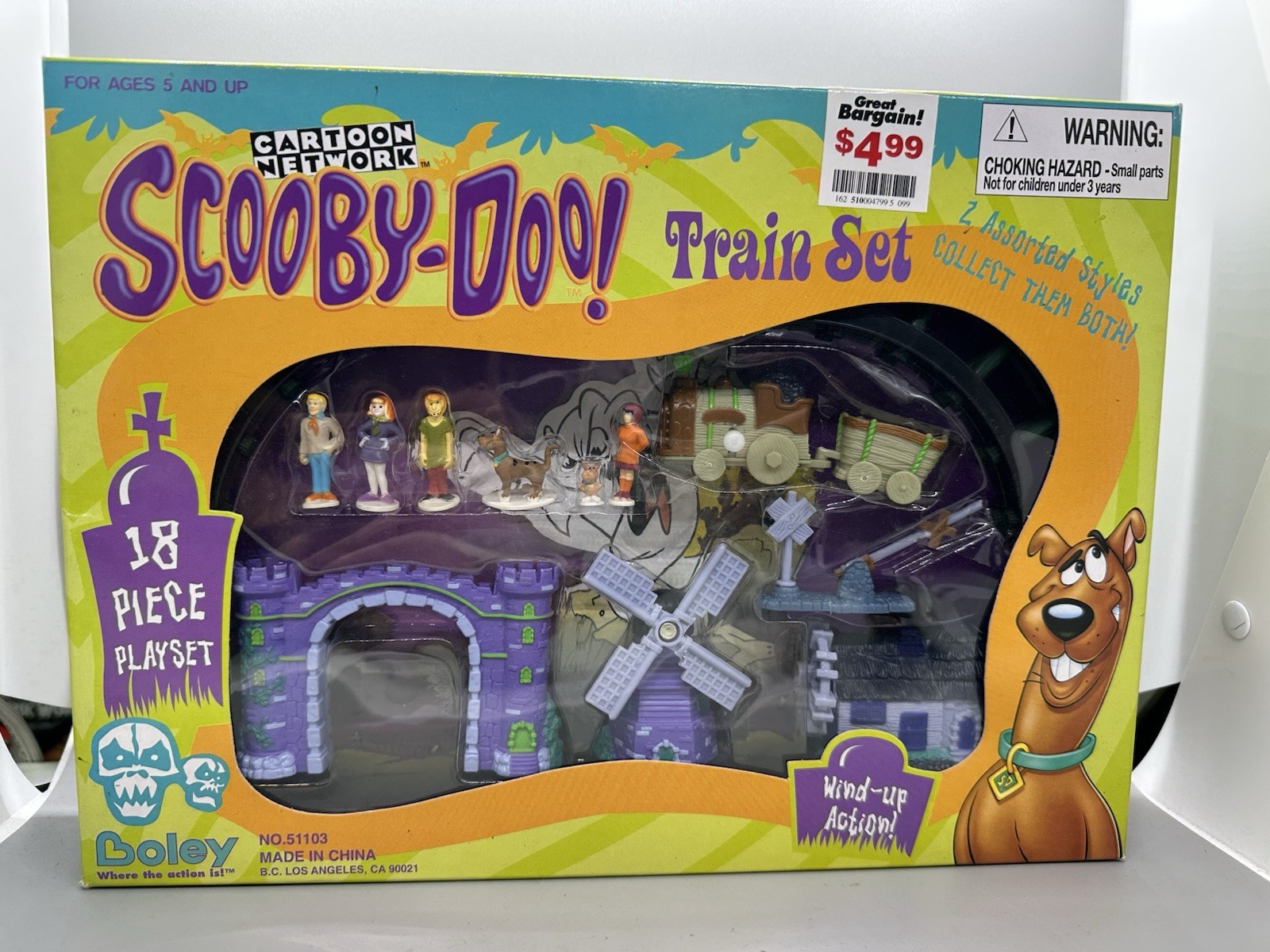 Vintage 1996 Scooby-Doo Mini Wind Up Toy Train Set Boley 18 Pieces (Mansion) NEW