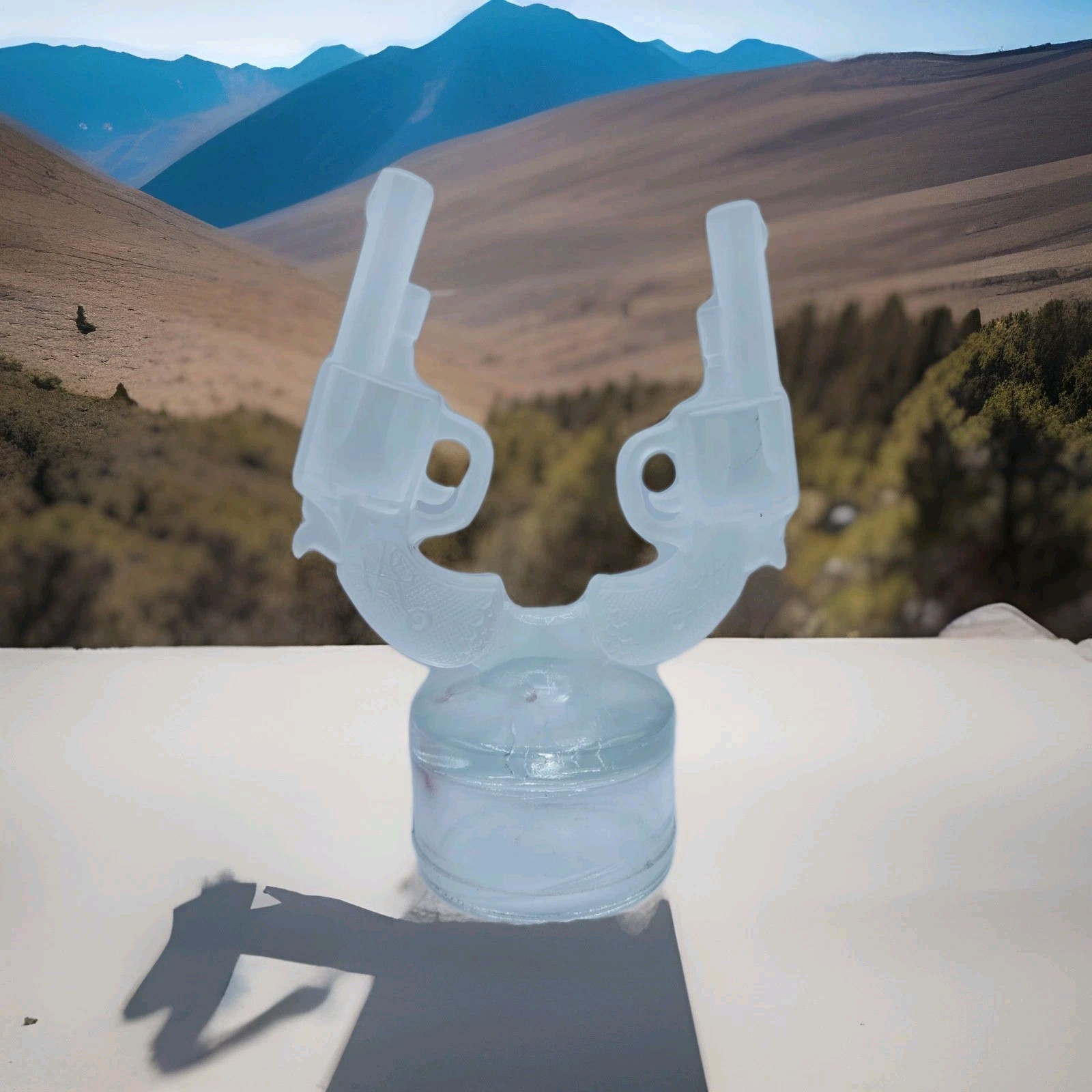 Wilkerson Glass Solid Glass Double Revolver on Font (will have crizzel marks)