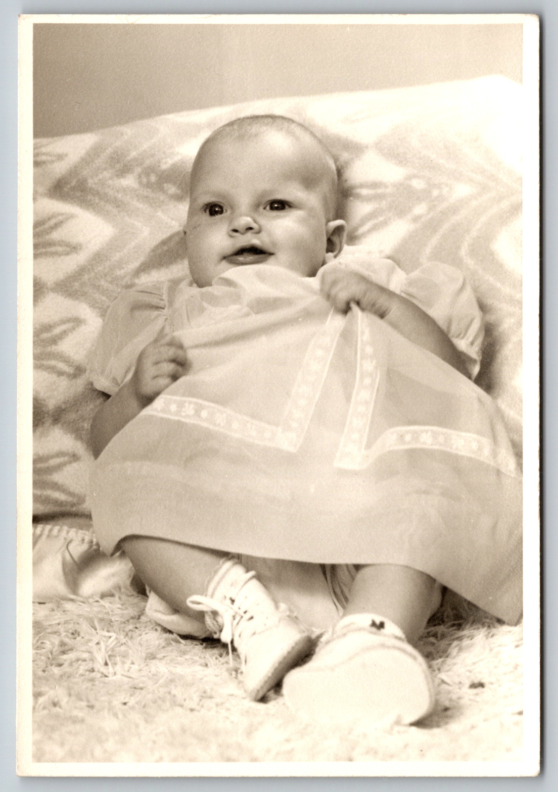 c1910s Baby Smiling Wearing Dress Real Photo c1910s Baby Smiling Wearing Dress Real Photo