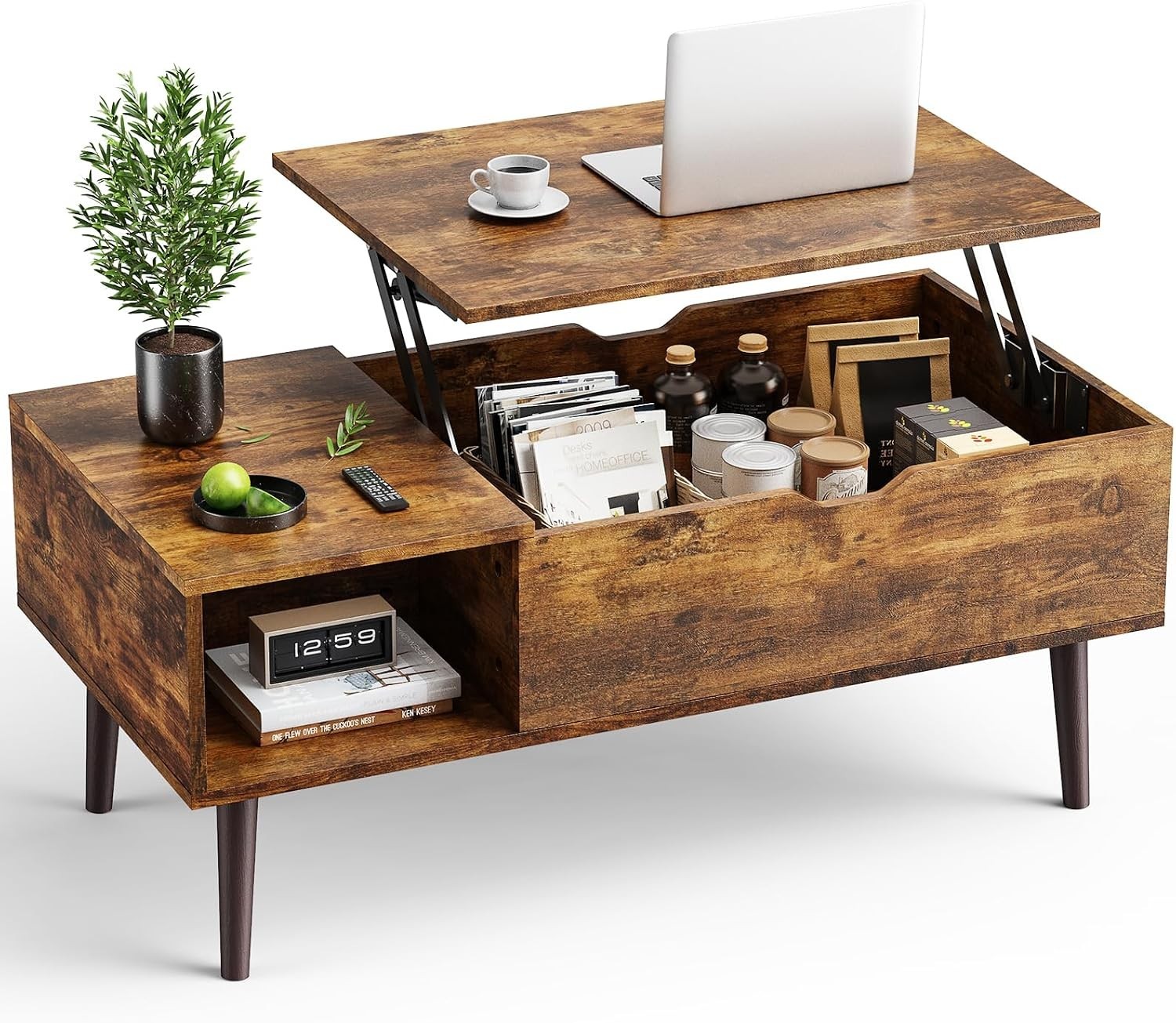 OLIXIS Wooden Coffee Table, Lift Top Coffee Table with Large Hidden Compartment 