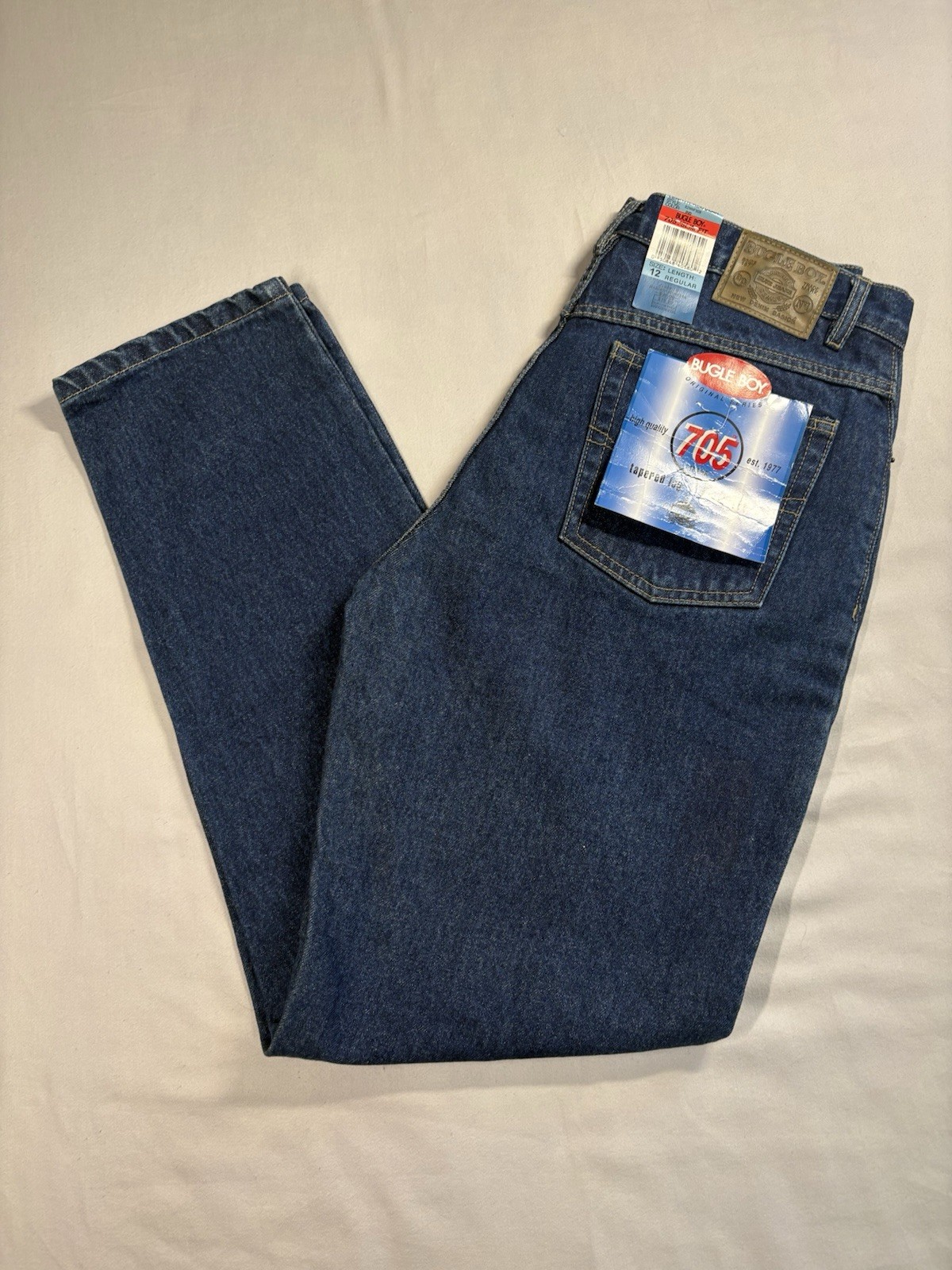 1990s Bugle Boy 705 Jeans Women’s Size 12 Deadstock Denim Dark Wash 