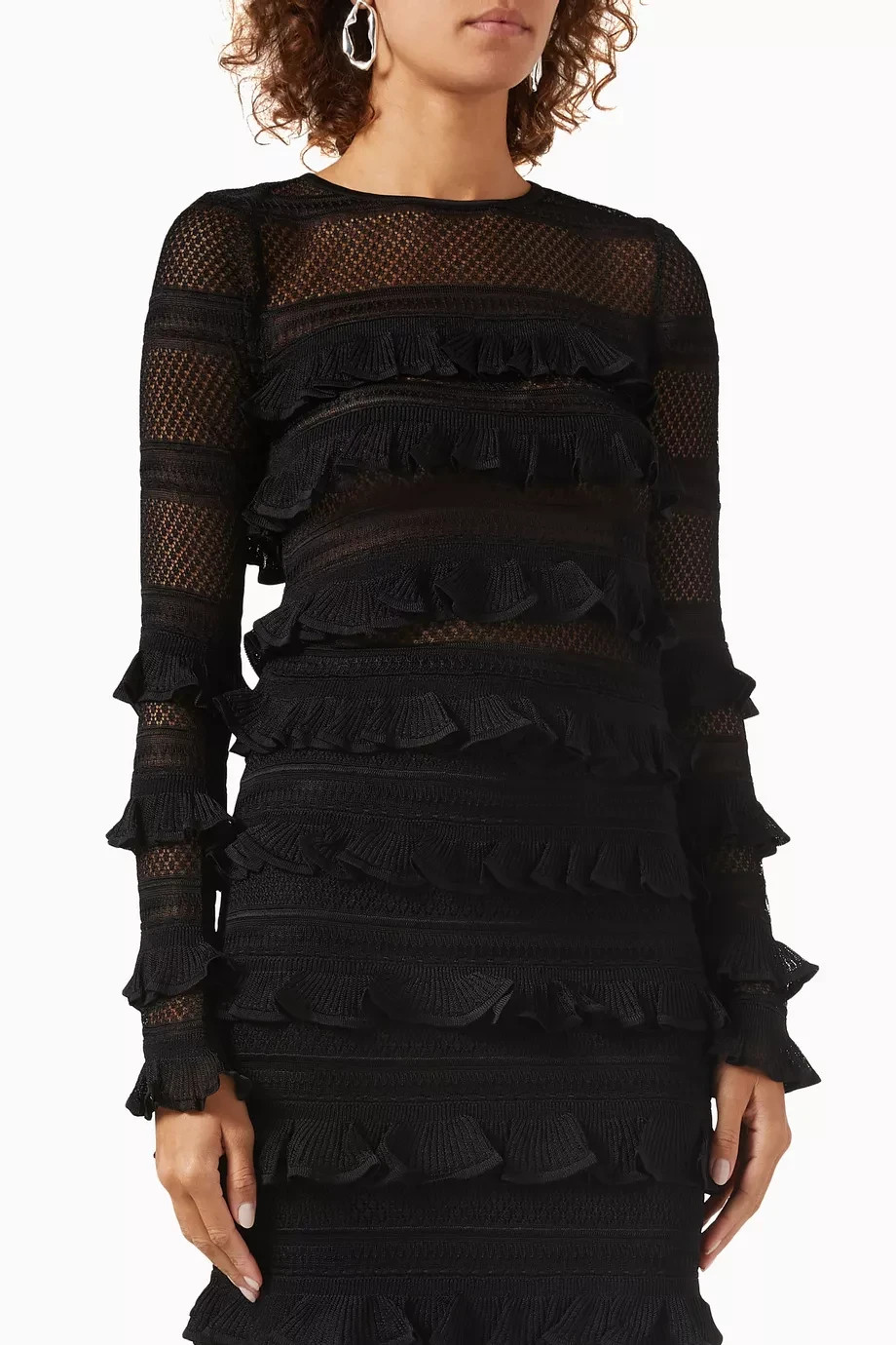 ZIMMERMANN Wonderland Ruffle Trim Black Knit Viscose Frill Top Size 0/4