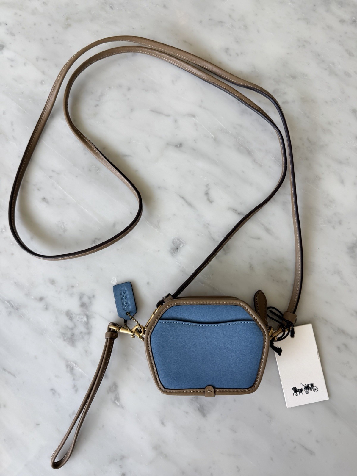 Coach Pacific Blue Multi Colorblock Geometric Mini Crossbody Zip, Gold Hardware Coach Pacific Blue Multi Colorblock Geometric Mini Crossbody Zip, Gold Hardware