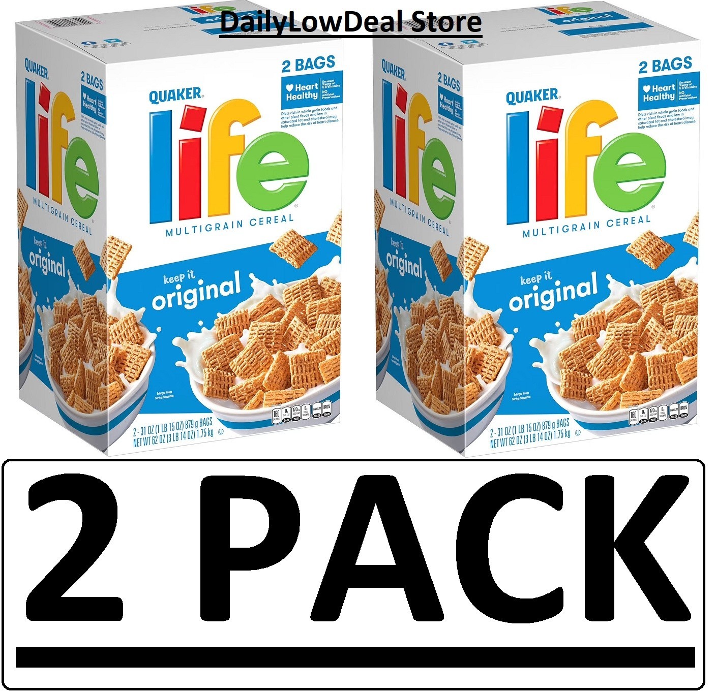 2 PACK - Quaker Life Multigrain Heart Healthy Cereal 62 oz (Total 124 oz) 2 PACK - Quaker Life Multigrain Heart Healthy Cereal 62 oz (Total 124 oz)