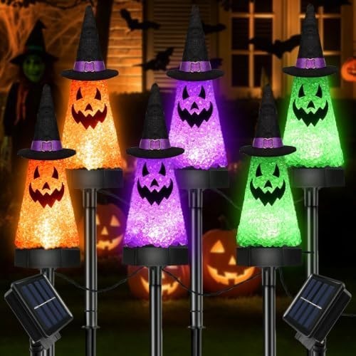 6 Pack Solar Halloween Ghost Pathway Lights Outdoor Waterproof Yard Garden Decor