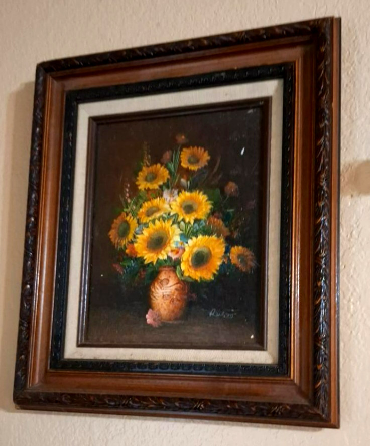 Vintage Sunflower Floral Still Life Framed Art Ornate Wood Frame Mexico Vintage Sunflower Floral Still Life Framed Art Ornate Wood Frame Mexico