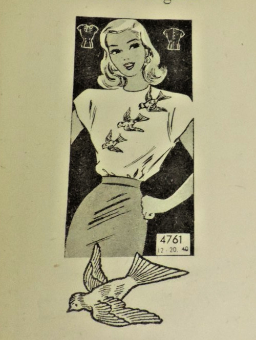 1940s Mail-order Anne Adams Miss #4761 Shell Transfer Birds Sz: 14 B32\