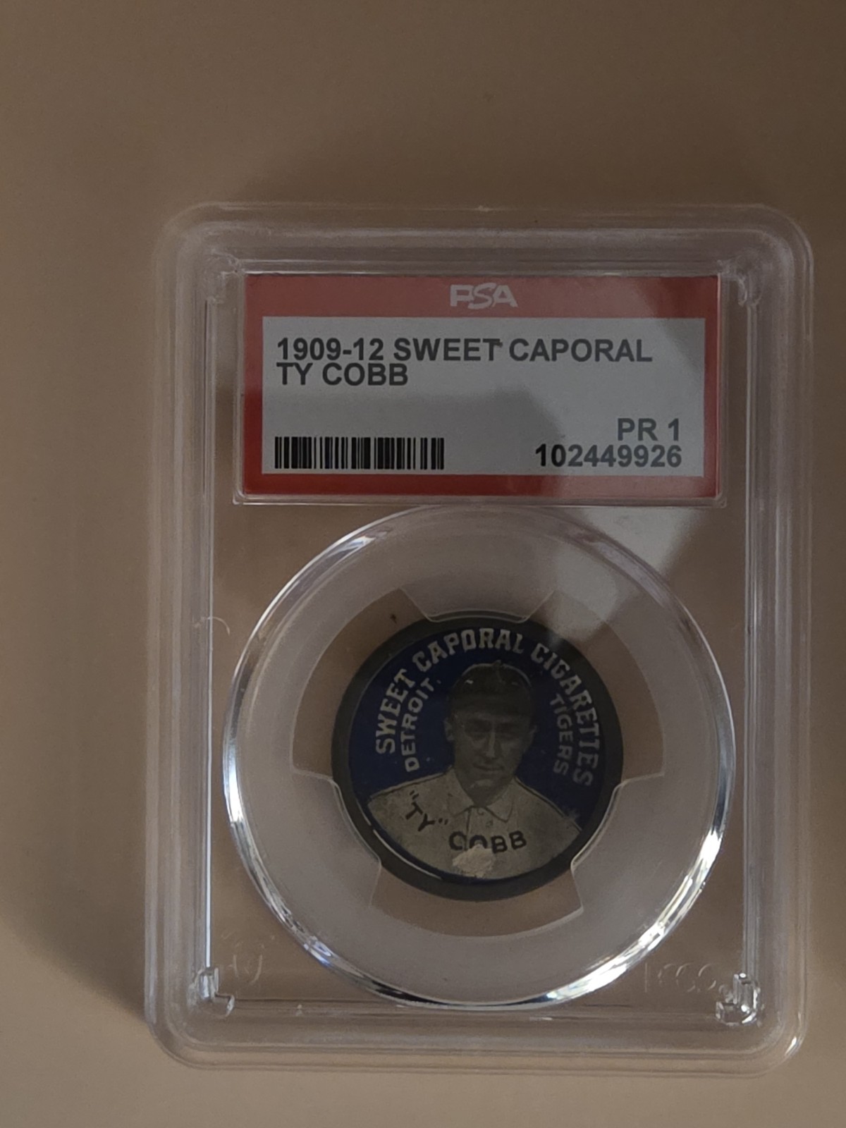 1909–12 Sweet Caporal Ty Cobb Domino Disc PSA 1 PR | Pre-War HOF 1909–12 Sweet Caporal Ty Cobb Domino Disc PSA 1 PR | Pre-War HOF