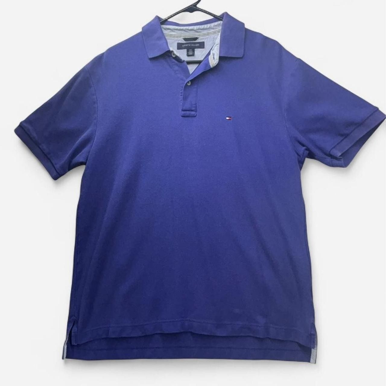 Tommy Hilfiger Mens Purple Short Sleeve Pique Polo Shirt L Classic Fit Logo