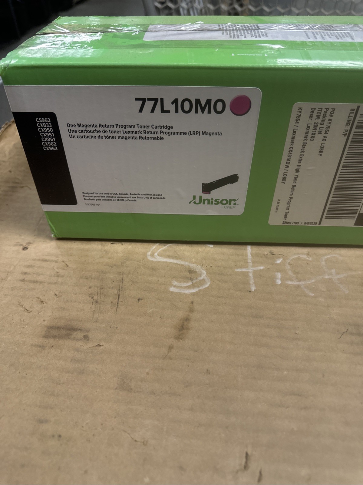 Open sealed cartridge Lexmark 77L10M0 Unison Laser Toner Cartridge Magenta 1 Pk