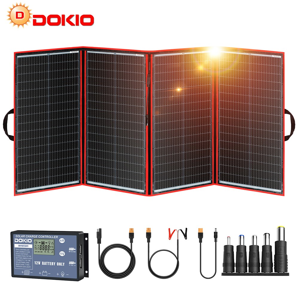Dokio 300W 12V Foldable Mono Solar Panel Kit with Separate Controller for travel