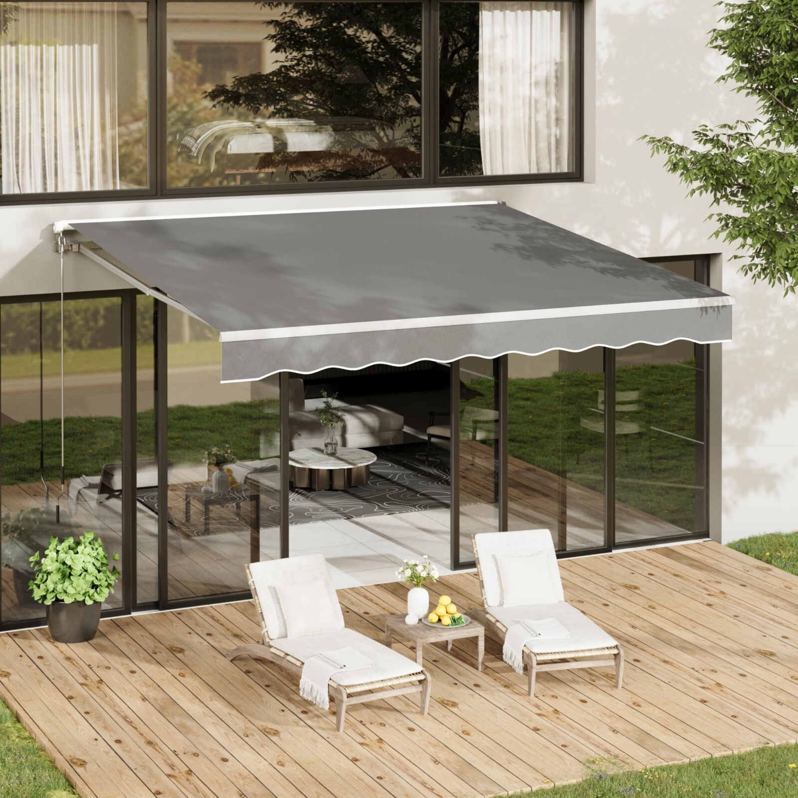 Patio Awning Manual Retractable Sun Shade Canopy Outdoor Deck Shelter 4 Size Patio Awning Manual Retractable Sun Shade Canopy Outdoor Deck Shelter 4 Size