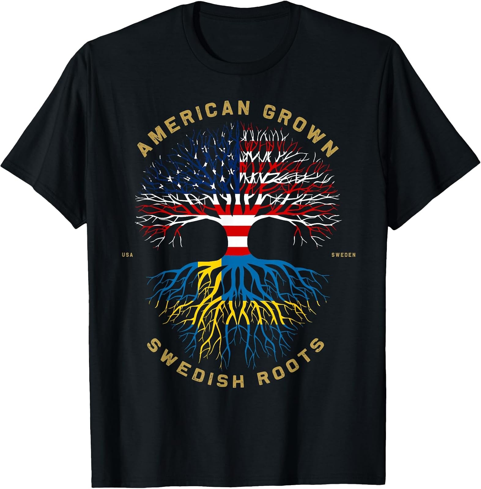 Unique USA Flag T-Shirt: American Grown with Swedish Roots Design