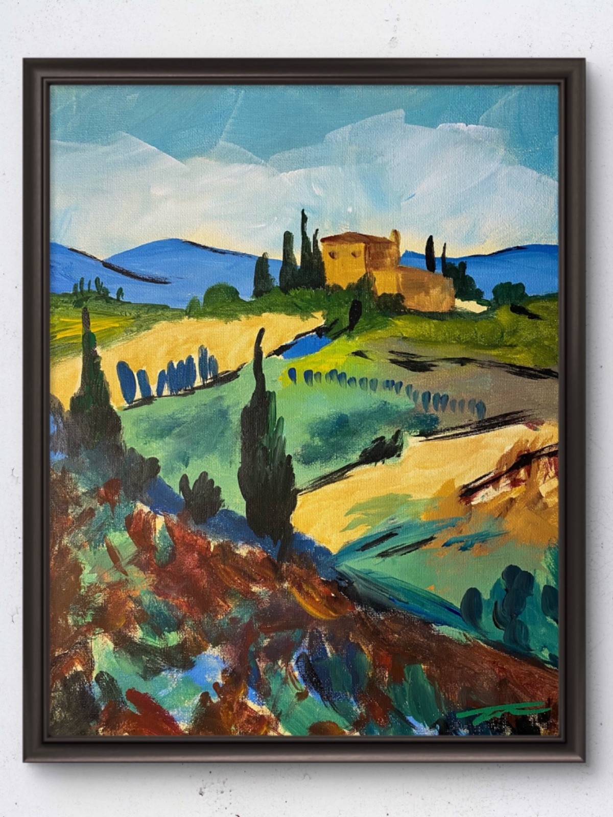 Original 14x11 Impressionist Tuscan Countryside Villa Painting Signed Canvas