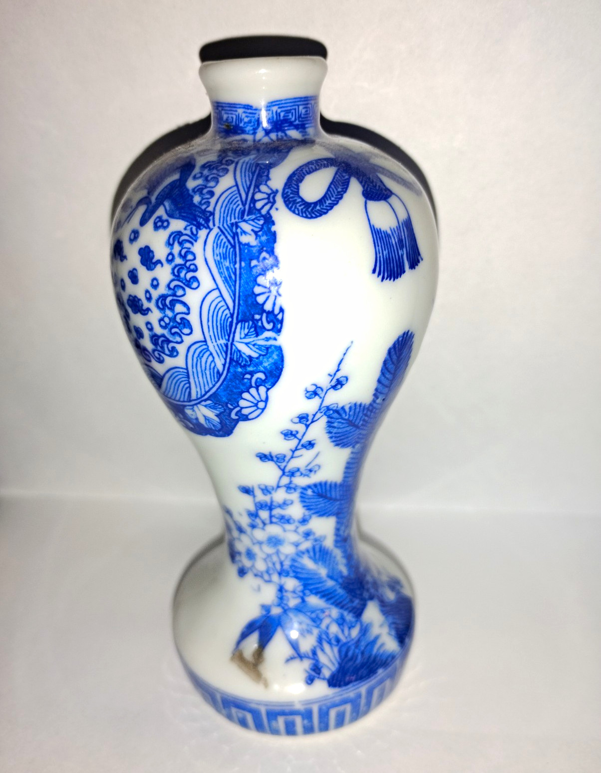 Miniature Chinese MeiPing Blue & White Porcelain Vase Floral Bird Design Antique
