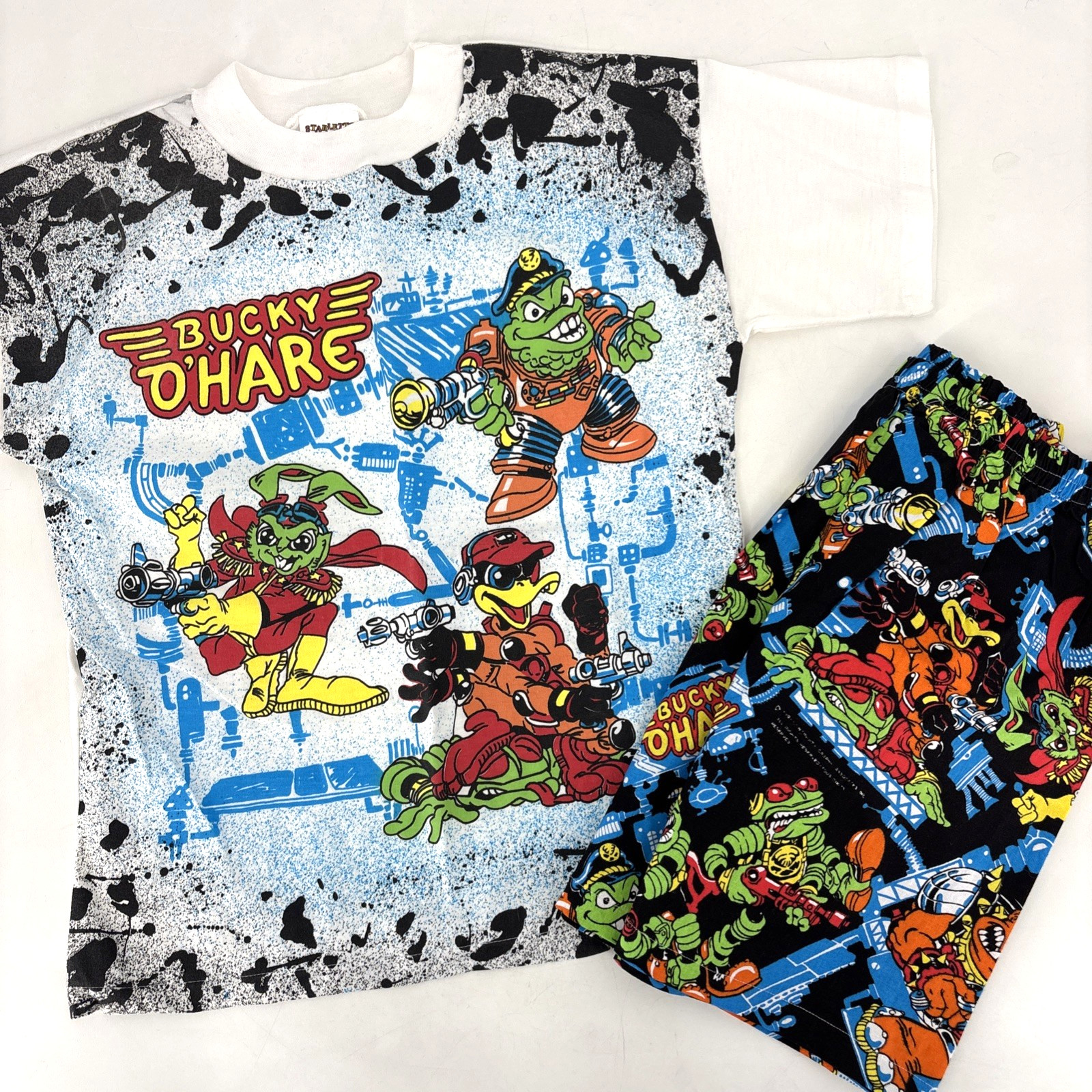 Vintage Bucky O Hare Kids Shirt & Shorts Set Outfit All Over Print Size 14 RARE
