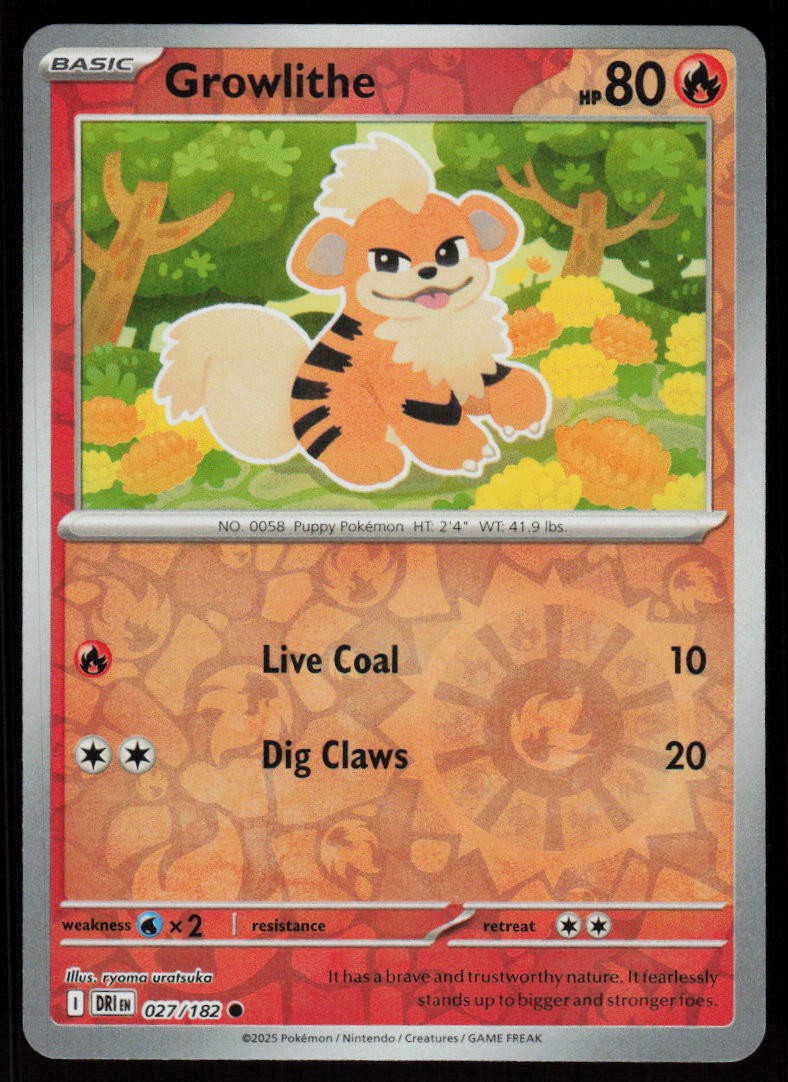Growlithe 027/182 Common Destined Rivals Pokemon Reverse Holo Near Mint