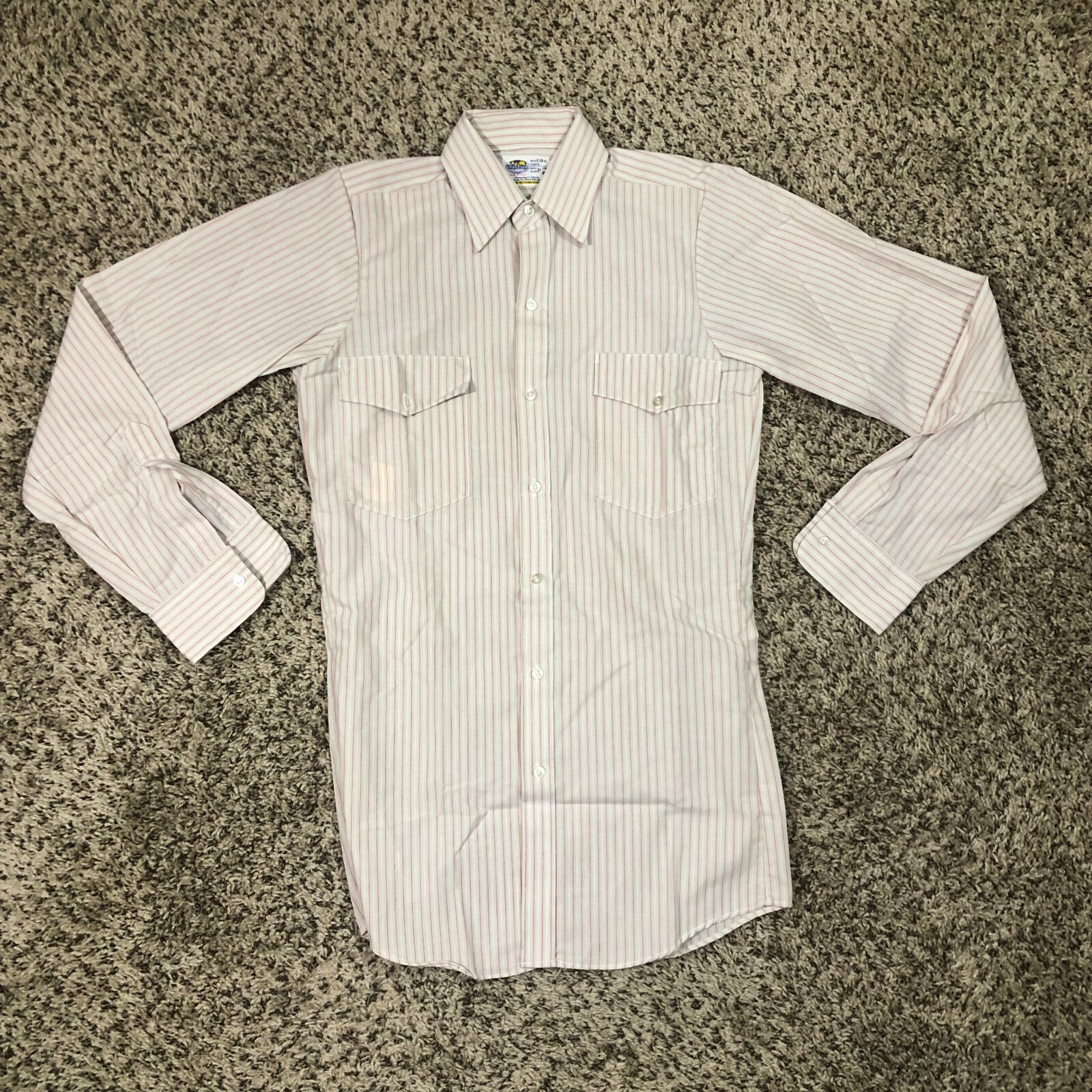 NEW 60s Riverside Men Sz M Button Up L/S Shirt Work White Red Stripe Pocket VTG