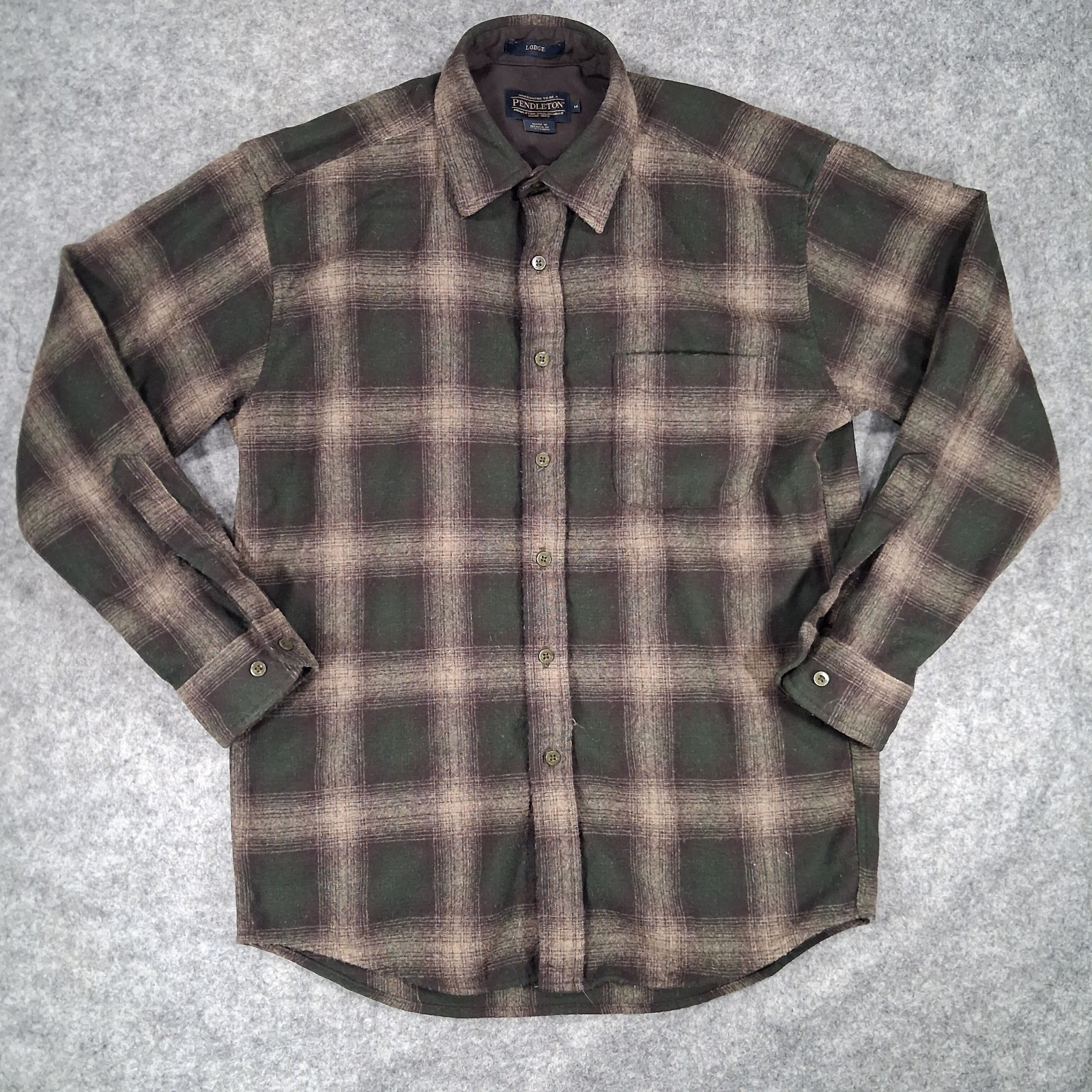 Pendleton Woolen Mills Lodge Shirt Men M Black Brown Shadow Plaid US Made Wool