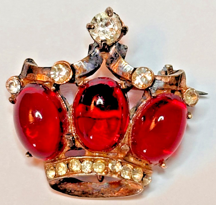 VINTAGE Sterling Ruby Rhinestone Trifari style jelly belly brooch 1\