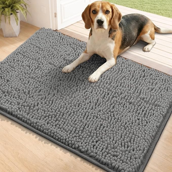 Functional Chenille Dog Mat 35x23 - Absorbs Dirt & Moisture, Machine Washable