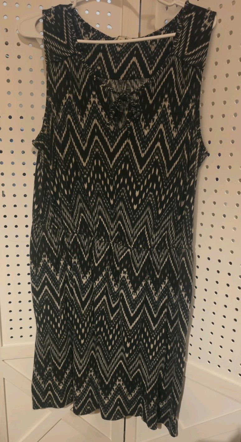 Sonoma Goods For Life Black White Chevron Ikat Boho Cinched Waist Dress XL