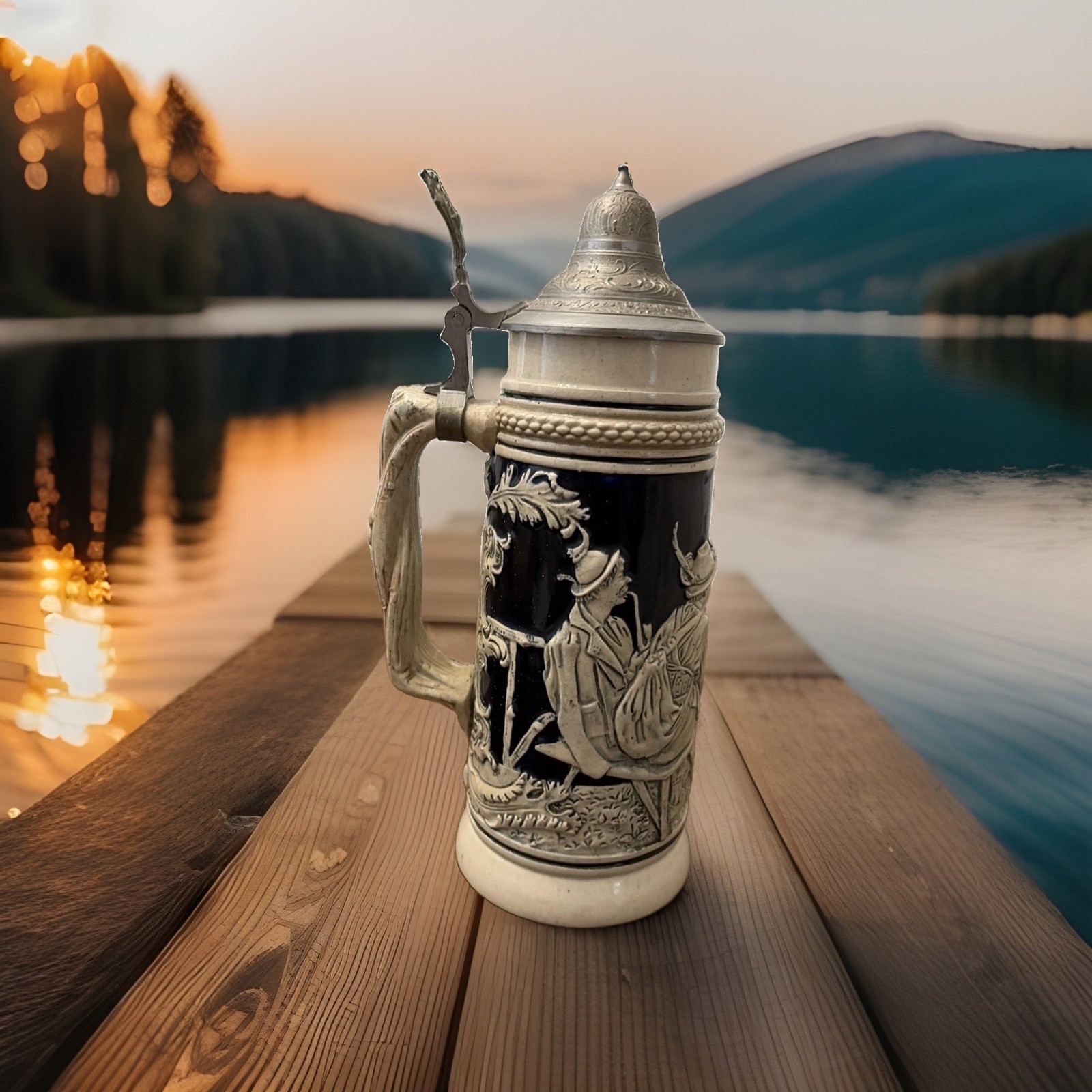 Vintage Gets 'Tavern Scene' Lidded German Beer Stein Mug 10.5” Western Germany Vintage Gets 'Tavern Scene' Lidded German Beer Stein Mug 10.5” Western Germany