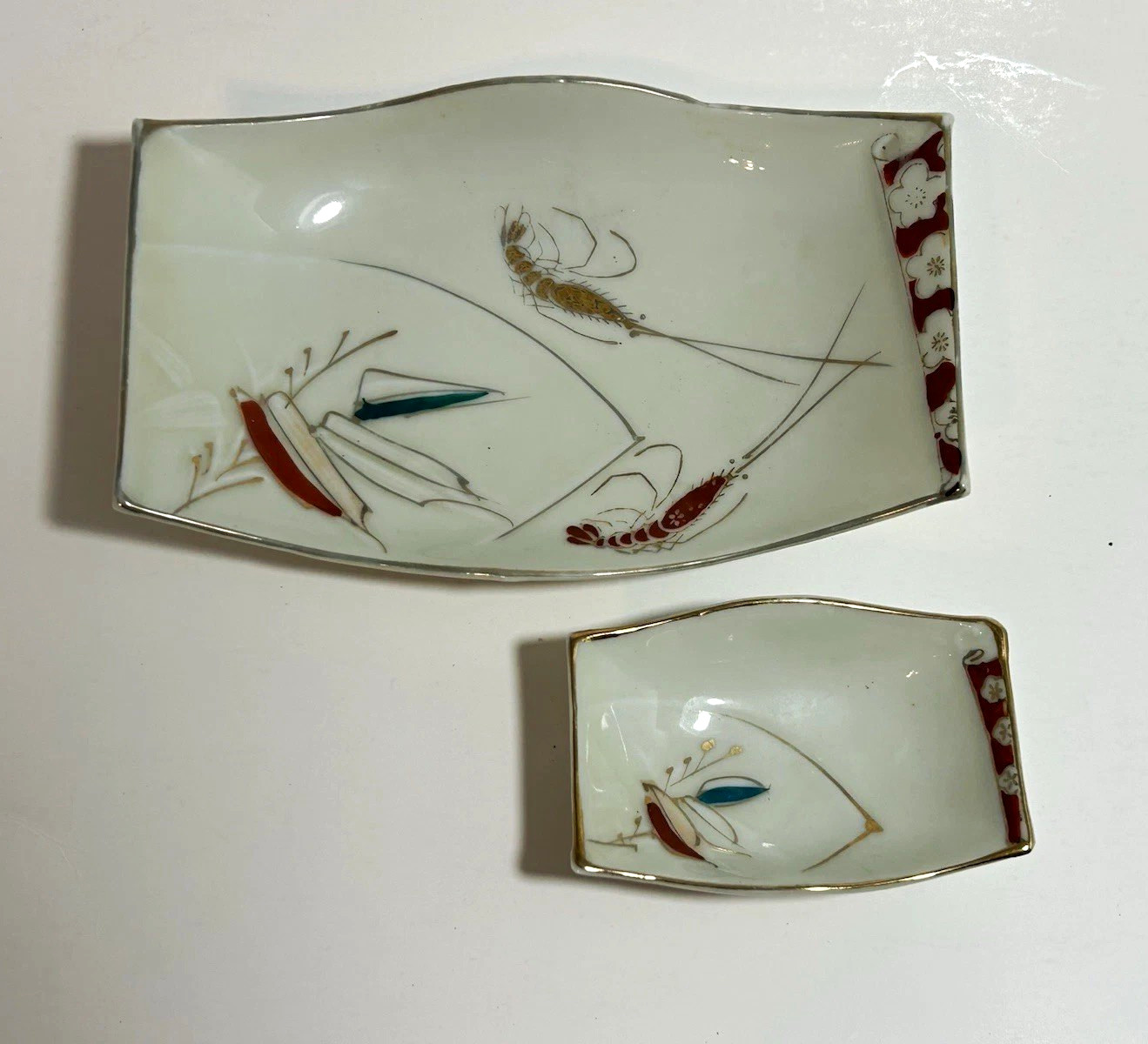 Vintage Japanese Arita-Yaki Porcelain Sashimi/Sushi Plate & Soy Sauce Dish Set