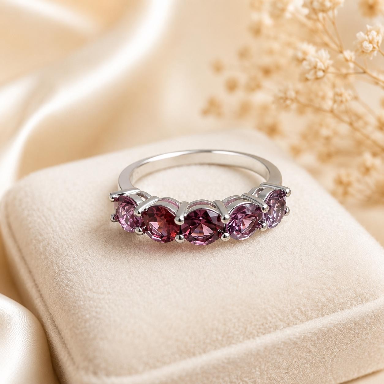 Natural Burmese Purple Spinel Ring 999 Silver Pear Cut Gemstone Band