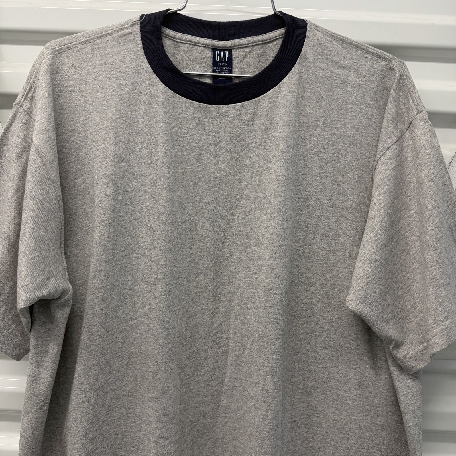 Vintage The Gap Blank Ringer T-shirt Men’s XL Heather Grey Navy Collar USA Made Vintage The Gap Blank Ringer T-shirt Men’s XL Heather Grey Navy Collar USA Made