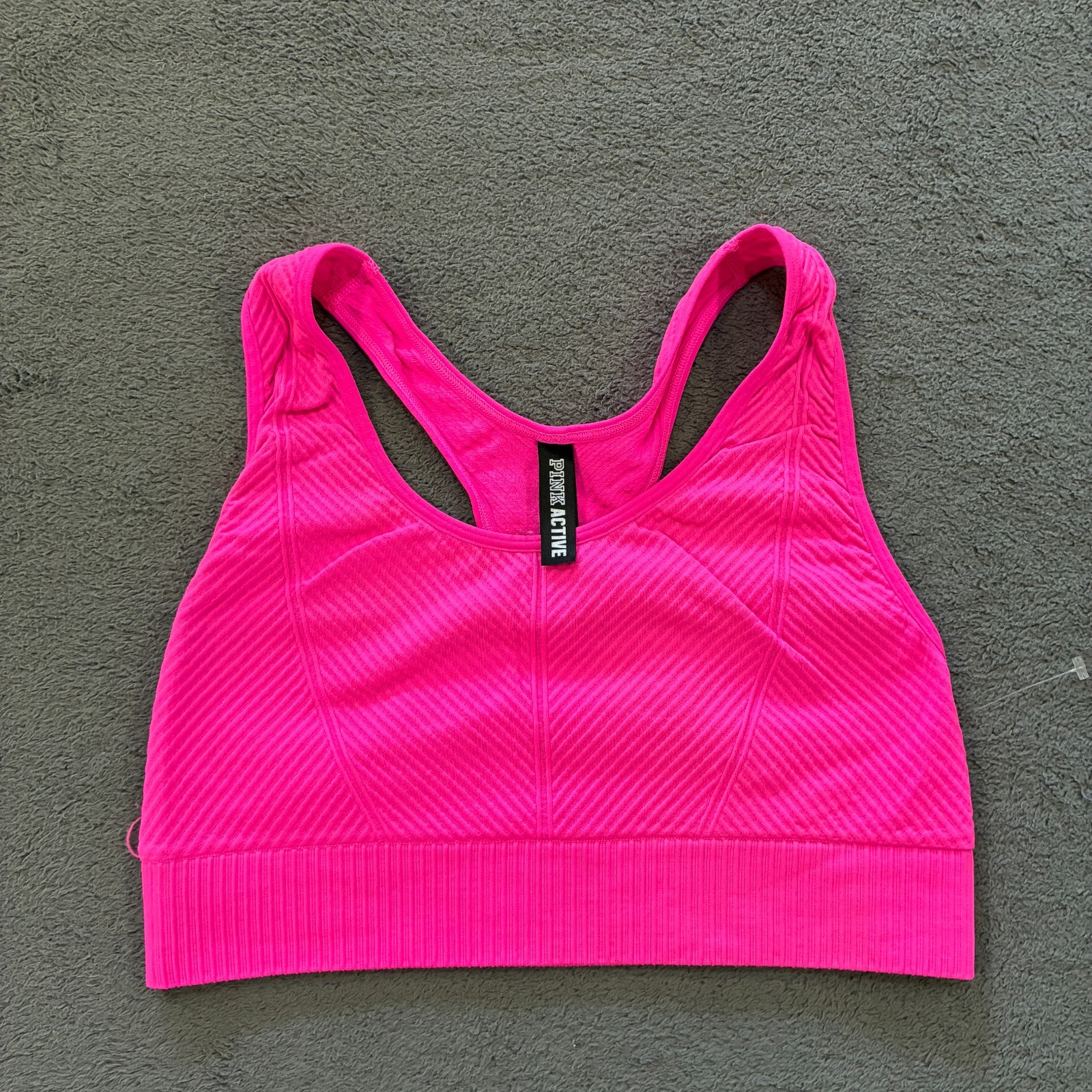 PINK Active Hot Pink Seamless Ribbed Padded Racerback Sports Bra Women\'s Size M