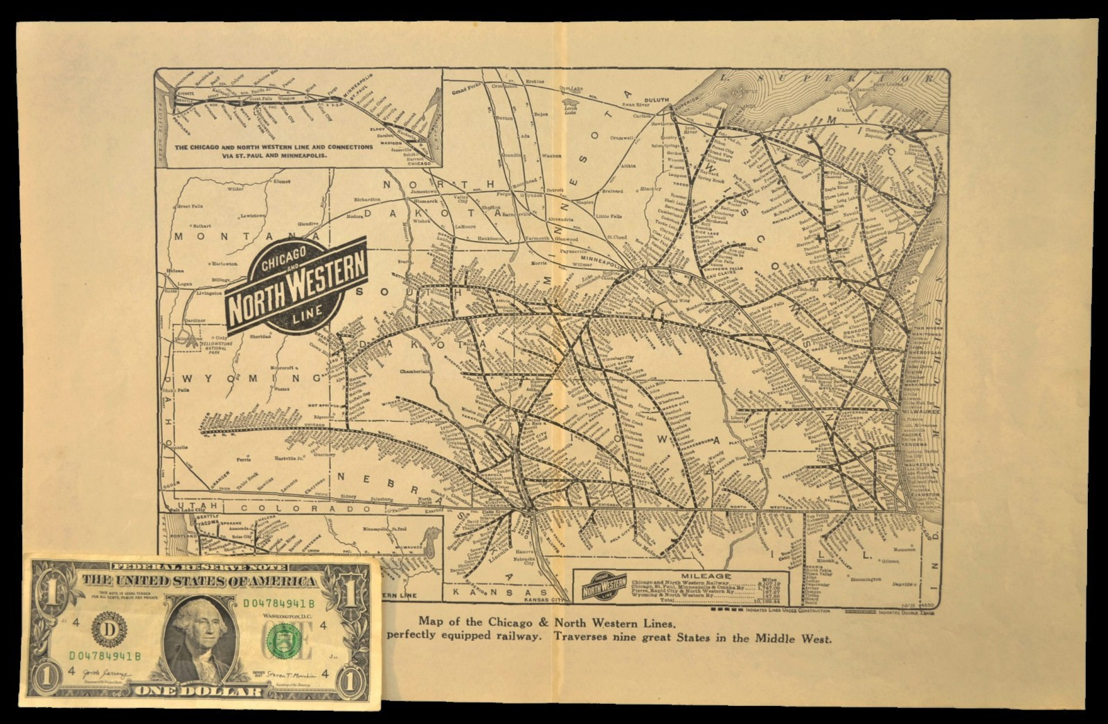 ca 1920 Chicago and North Western Railway Map CNW Railroad Map