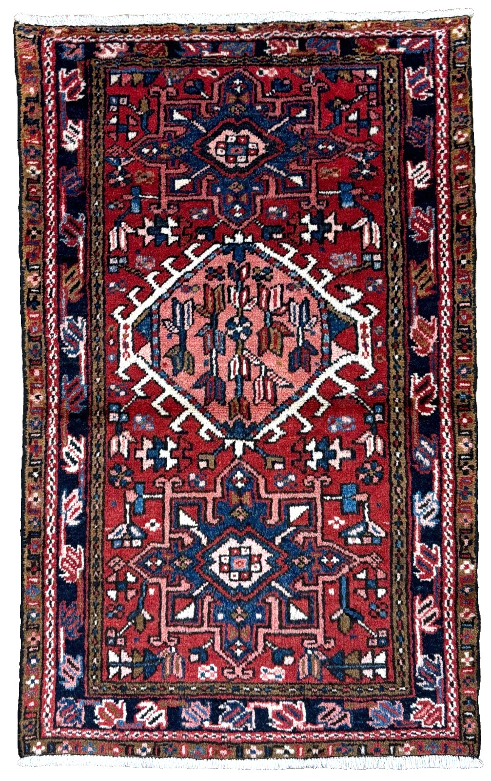 3x5 Vintage Karajeh Tribal Geometric Hand Knotted Wool Oriental Area Rug Boho