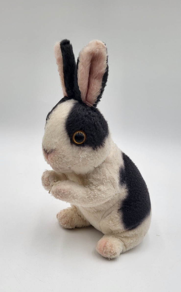 Vtg Black White Plush Cotton Bunny On Back Legs Painted Face Starburst Eyes 9\ Vtg Black White Plush Cotton Bunny On Back Legs Painted Face Starburst Eyes 9\