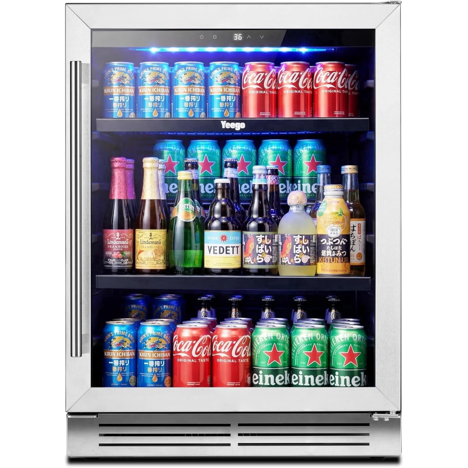 Yeego 24 Inch Beverage Refrigerator 180 Cans 34°F-54°F Single Zone Home/Bar